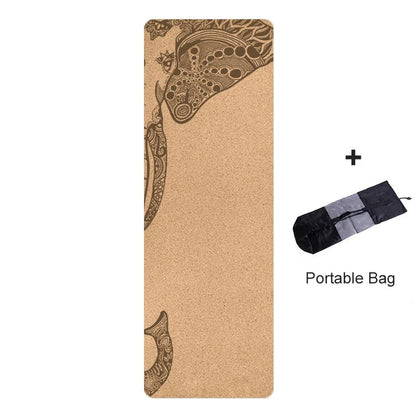 4Mm Natural Cork TPE Printed Yoga Mat Non-Slip Esterilla Yoga Sweat-Absorbing Home Fitness Pad Gymnastics Pilates Mats with Bag