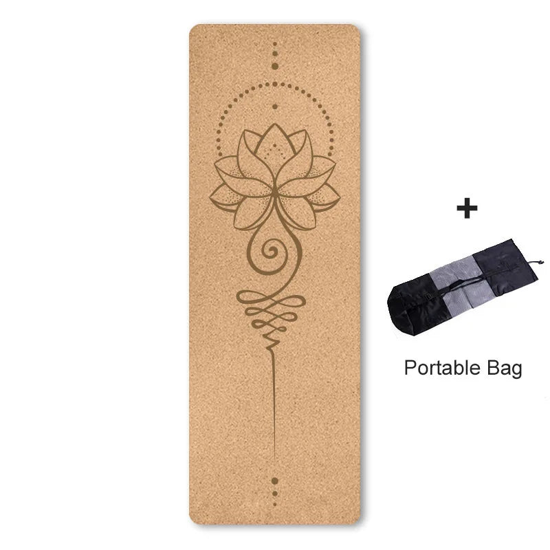 4Mm Natural Cork TPE Printed Yoga Mat Non-Slip Esterilla Yoga Sweat-Absorbing Home Fitness Pad Gymnastics Pilates Mats with Bag