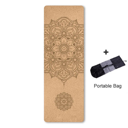 4Mm Natural Cork TPE Printed Yoga Mat Non-Slip Esterilla Yoga Sweat-Absorbing Home Fitness Pad Gymnastics Pilates Mats with Bag